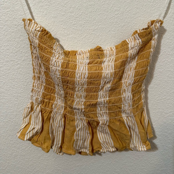 EUC AMERICAN EAGLE Peplum Ruched Yellow & White Striped Tube Top - Picture 4 of 8